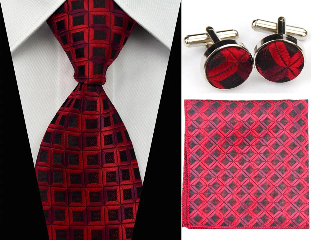 Наборы галстуков для мужчин Gravatas Мужские аксессуары широкий шелковый галстук набор геометрический плед деловой носовой платок запонки#29g