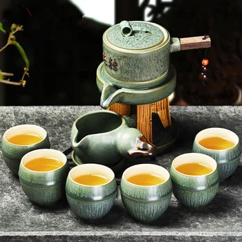 

Drinkware Pottery Kung Fu Kiln Rejuvenated Rough Tile Mill Semi-automatic Flush Tea Set Creative Lazy Tea Pot Gift