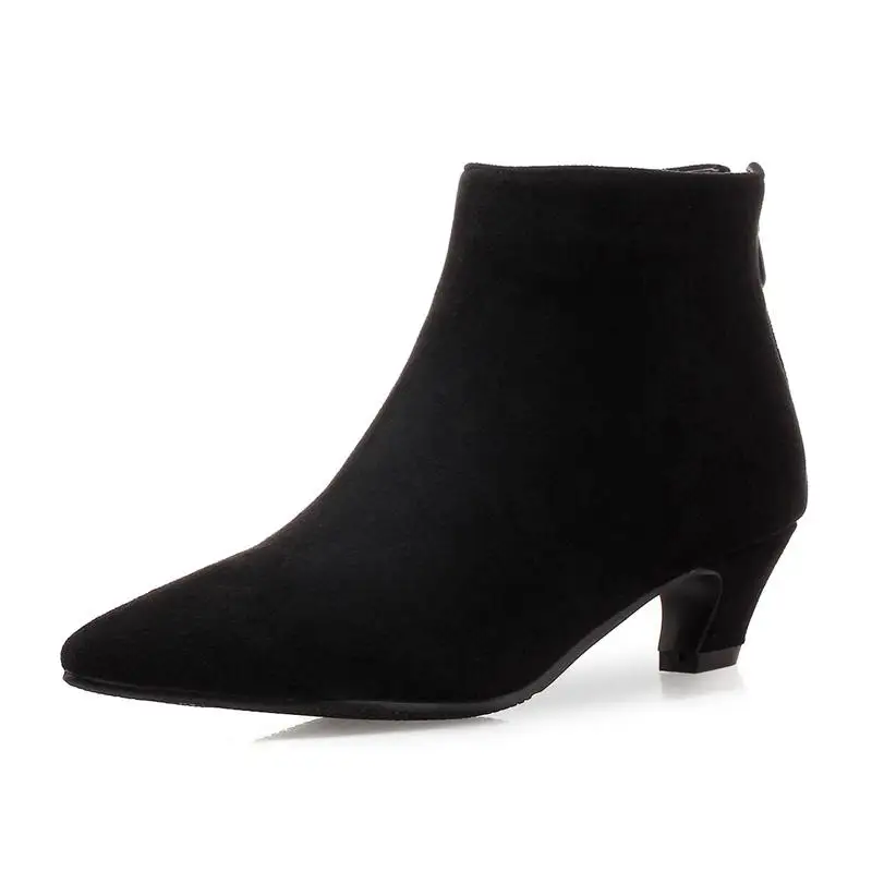 Simloveyo/женские ботильоны из искусственной замши с острым носком на низком каблуке 5 см; весенние женские ботинки на молнии в западном стиле; цвет бежевый, черный; US11, 12, 13; B874 - Цвет: Black