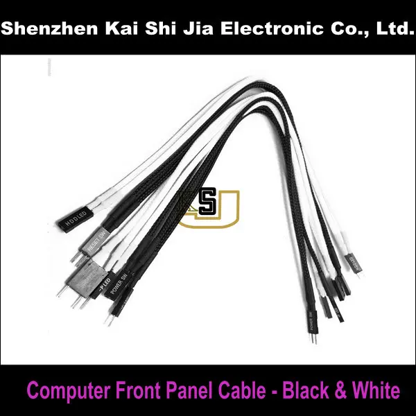 

Free shipping 12" Black & White Sleeved Computer Front Panel Cable Set Power Reset HDD LED Extension