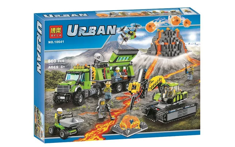 

Bela 10641 City Police Series Urban Volcano Adventure Base Compatible 60124 Assembled Building Constructor Block Toy 860 pcs