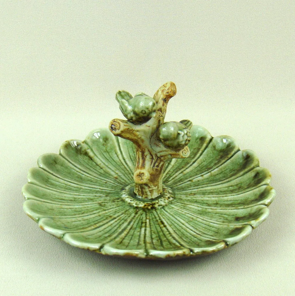 Porcelain Bird Lovers Figurine Jewels Tray Decorative Ceramic Birdie