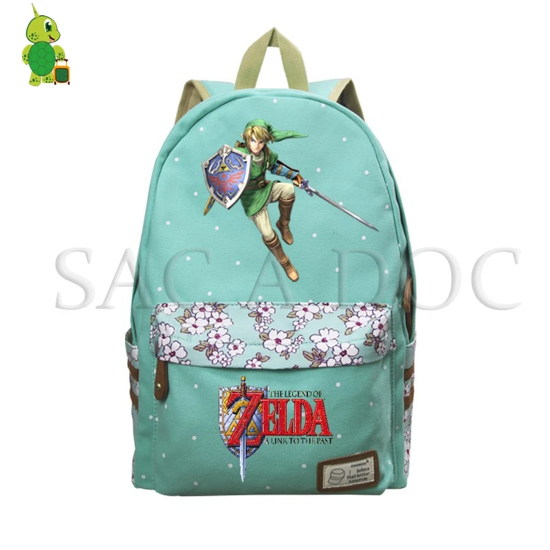 The Legend of Zelda Link Backpack Flower Wave Point School Bags for Girls Daily Backpack Preppy
