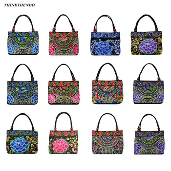 

Ethnic Style Shoulder Bag Embroided Handbag Vintage Printed Handle Bag Female Cnavas Rucksack THINKTHENDO
