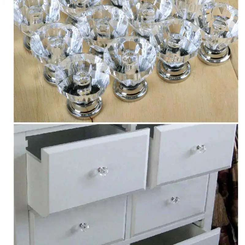 12Pcs Clear Acrylic 30mm Diamond Shape Knob Cupboard
