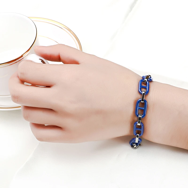 Новое поступление женский браслет здоровья синие керамические браслеты из нержавеющей стали полые винтажные модные для женщин модные ювелирные изделия подарки