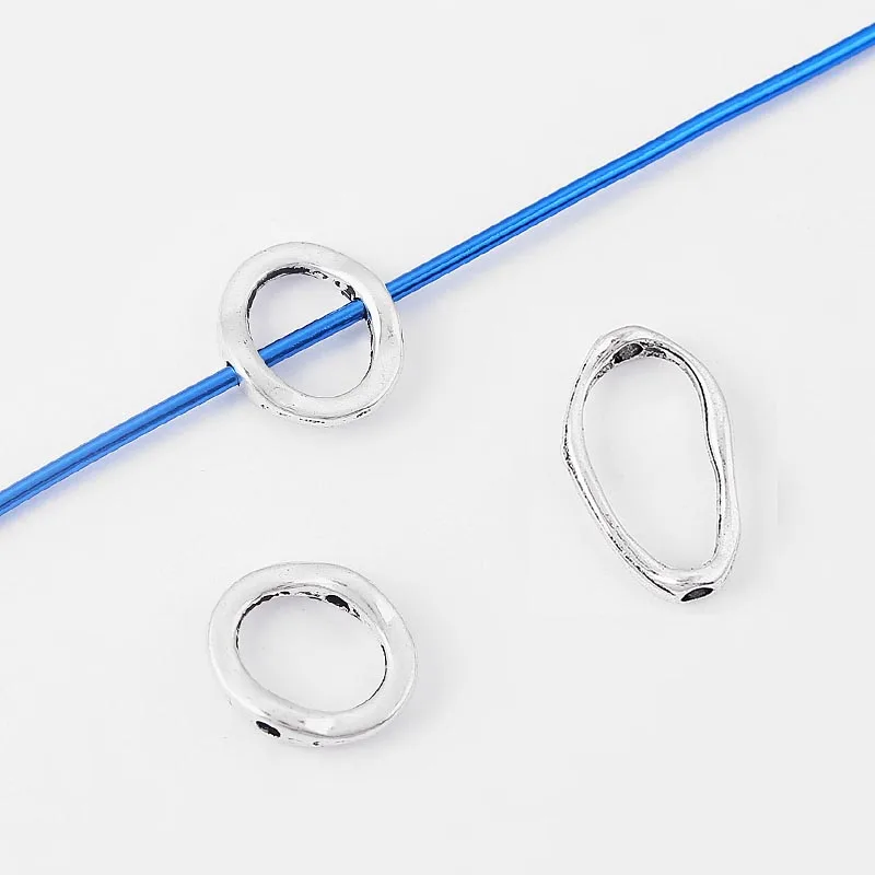 

100pcs Antique Silver Charms Oval Ring Slider Spacer For Bracelet Necklace Jewelry Making Findings Accessories