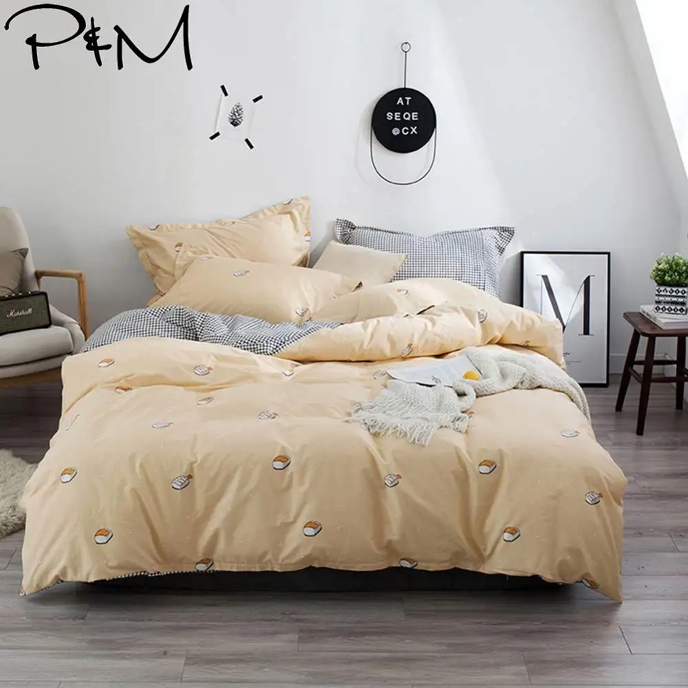 

2019 Light Yellow Sushi Cartoon Duvet Cover Set Twin Queen King Size Cotton Bedding Set Flat Sheet Bedlinens Bed Cover