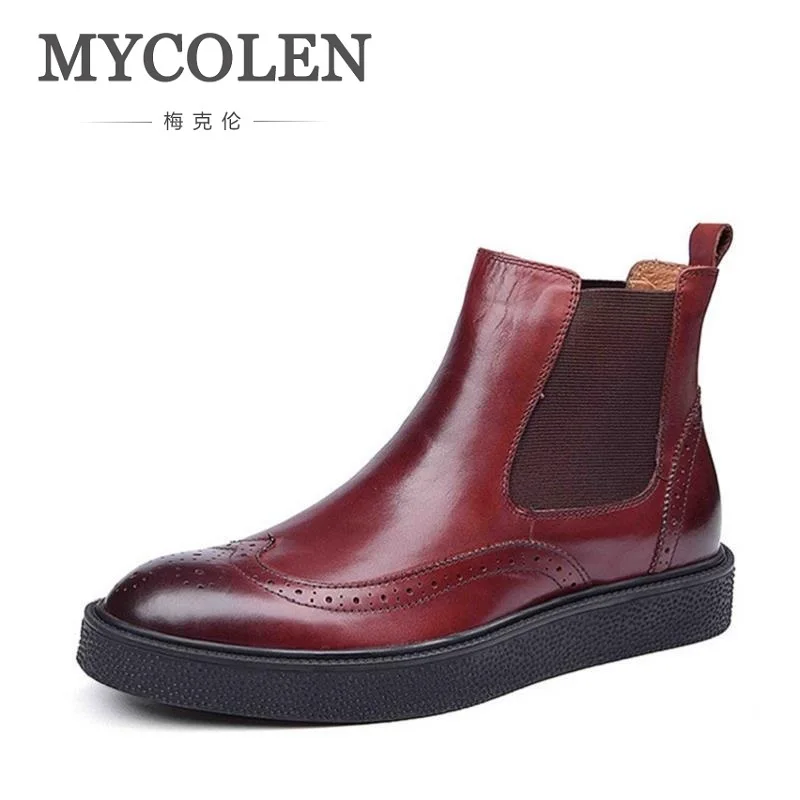 

MYCOLEN Brand New Genuine Leather Men Boots Cow Leather Men Shoes Black Hollow Fashion Men Winter Shoes Zapatos De Los Hombres