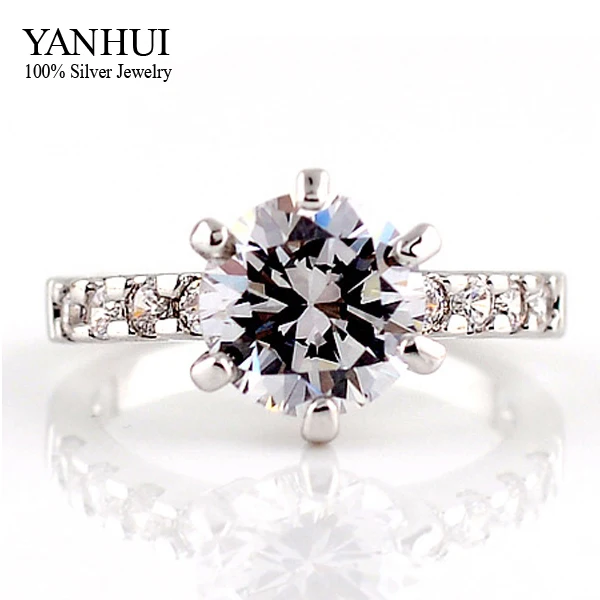 YANHUI Marca 18 K Gold Filled Anillo de Compromiso de Lujo 1 Carat 8mm CZ Anillos