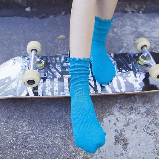 

Japanese High School Girls High Socks Loose Solid Colors Double Needles Knitting Soft Cotton Long Socks Women Calcetines Mujer