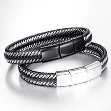 Модный мужской черный кожаный браслет регулируемый браслет и подвески Pulseras Hombre панк мужские ювелирные изделия Рождественский подарок