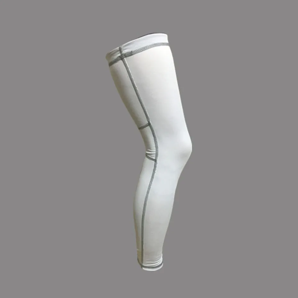 1 шт мужские спортивные баскетбольные ножные рукава силиконовые противоскользящие длинные наколенники лайкра Дышащие длинные наколенники поддерживающие Наколенники Защита - Цвет: White