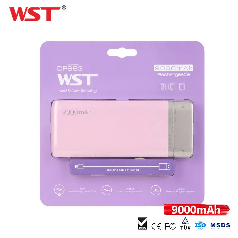 Фирменный внешний аккумулятор WST оригинального дизайна 9000 мАч два порта USB