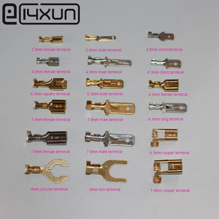 

Sample,90pcs mix 2.8MM 4.8MM 6.3MM 7.8MM 8MM choose from 18 kinds model copper auto Terminal Connector auto car terminals