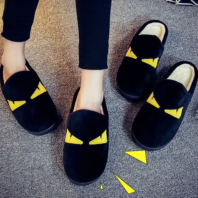 

DreamShining Winter Flat Home Shoes Little Monster Flock Material Slippers Non-Slip Warm Wear-Resistant Couple Indoor Slippers