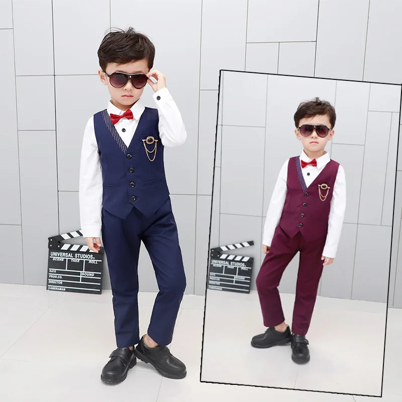 

New boy vest three-piece suit-2018 autumn new boy suit vest suit children flower girl three-piece suit
