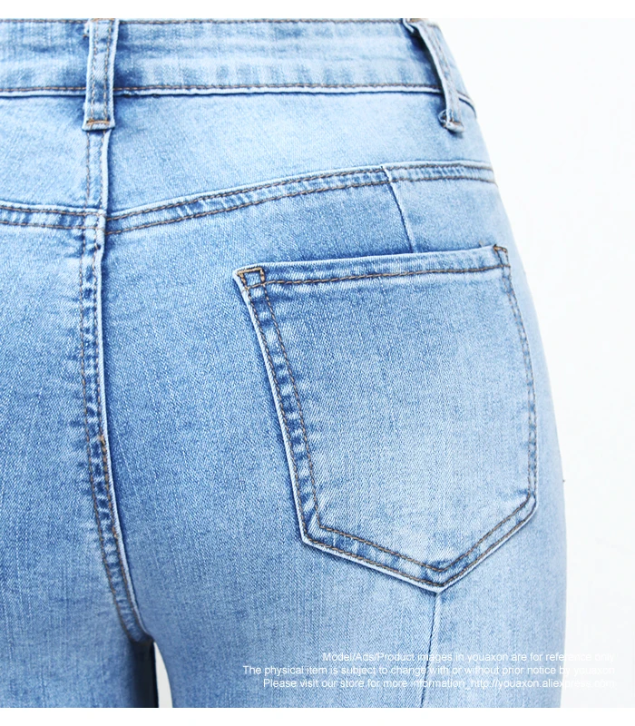 2160 Youaxon новые джинсы с жемчужинами, женские Стрейчевые лоскутные джинсы средней высоты с высокой талией, обтягивающие джинсы OL для женщин