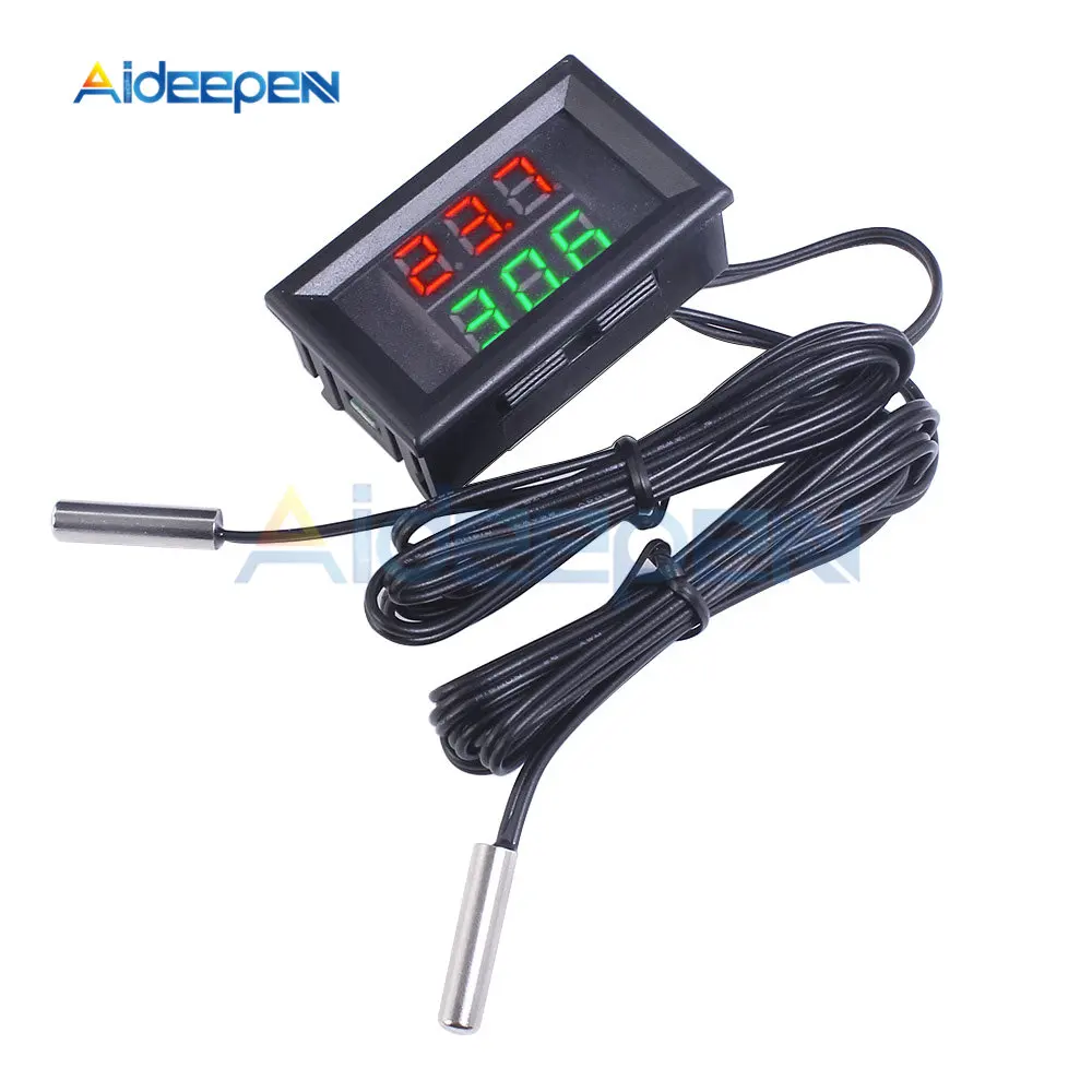 

0.28'' Mini DC 4-28V Digital Thermometer with NTC Waterproof Metal Probe Temperature Sensor Tester for Indoor LED Dual Display