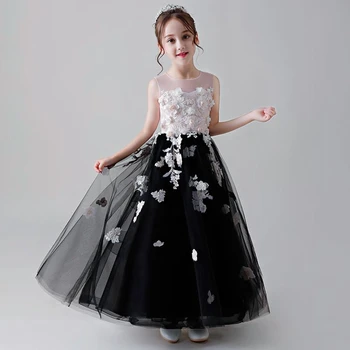 

2019 Children Lace Tulle First Communion Gown Kids Girl Appliques Pearls Wedding Party Dress Teen Girl Bead Princess Dress Q484