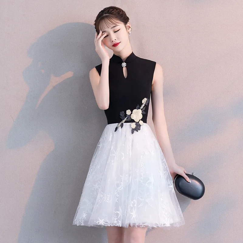 Vintage Sleeveless Homecoming Dresses For Chinese Girls Mandarin Collar Elegant Women Graduation Dress Party Prom Evening Gown