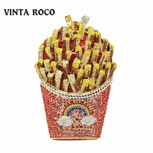 Дизайнерское ожерелье золотой клатч кошелек женский Радужный вечерние Minaudiere картофель фри чипсы сумка Алмазная свадебная сумочка