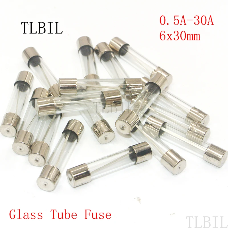 20pcs/lot Glass Tube Fuse 6x30mm 0.5A 1A 1.5A 2A 2.5A 3A 3.15A 4A 5A 6A
