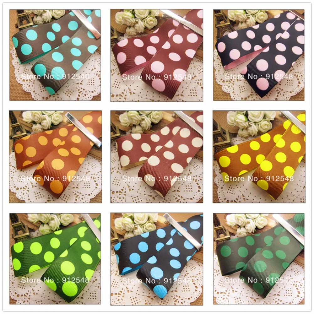 

YJHSMY 5yard/lot 1-1/2"(38mm) printed grosgrain big dots ribbon,Handmade diy hair bands bow ribbon material,dyd38014