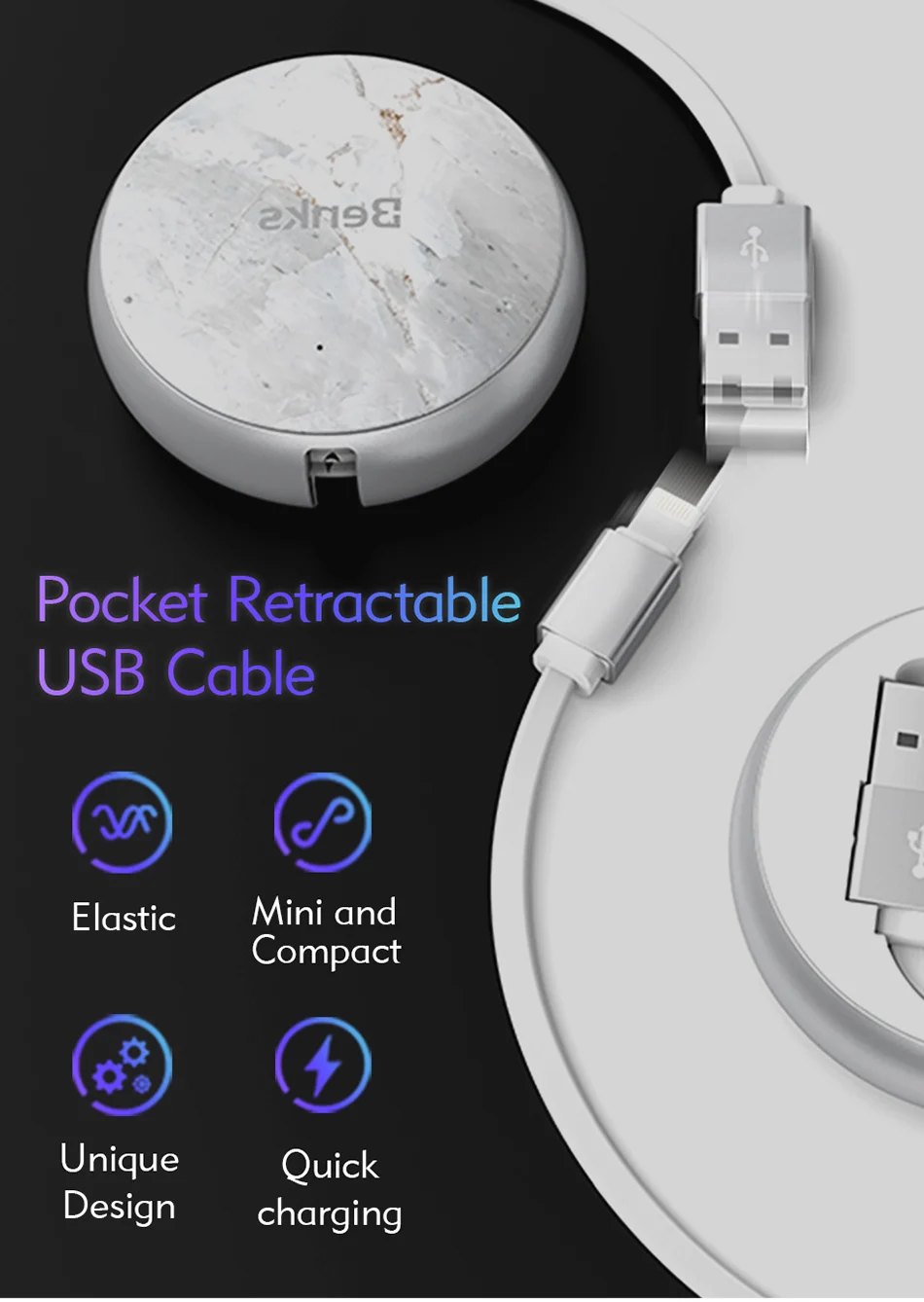 Benks Adjustable USB Charger Cable 8 Pin For Apple iPhone X 10 8 7 6s 5 ipad mini Plus Lighting Charging&Sync Data Cables 90cm (2)
