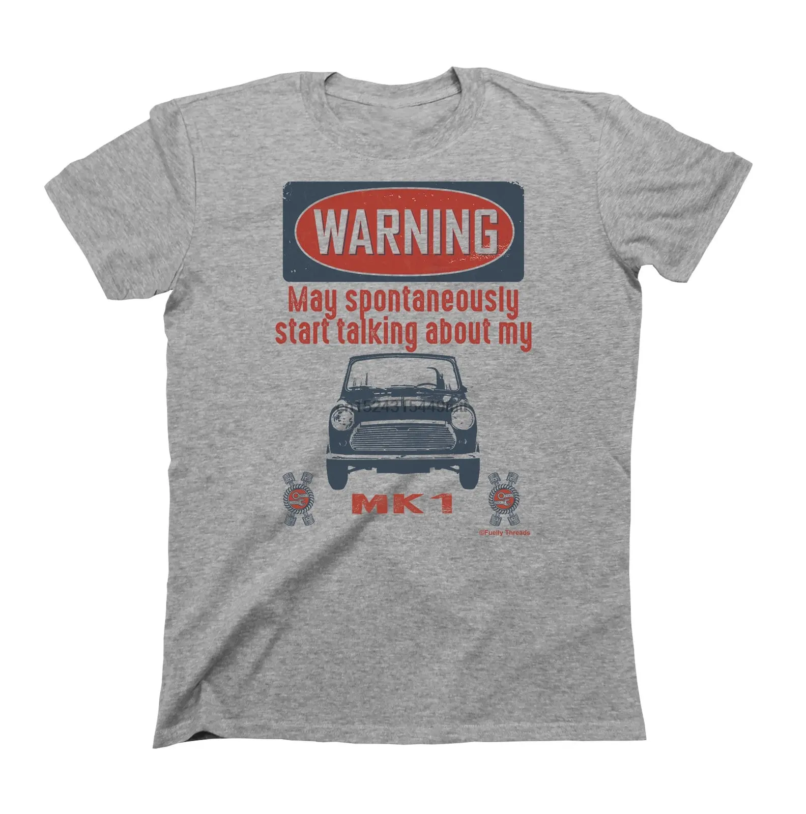 

Mens Car T-Shirt WARNING May Spontaneously Talk About Mini Cooper Classic