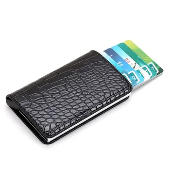 

Antitheft Men Vintage Credit Card Holder Blocking Rfid Wallet Leather Unisex Security Information Aluminum Metal Purse