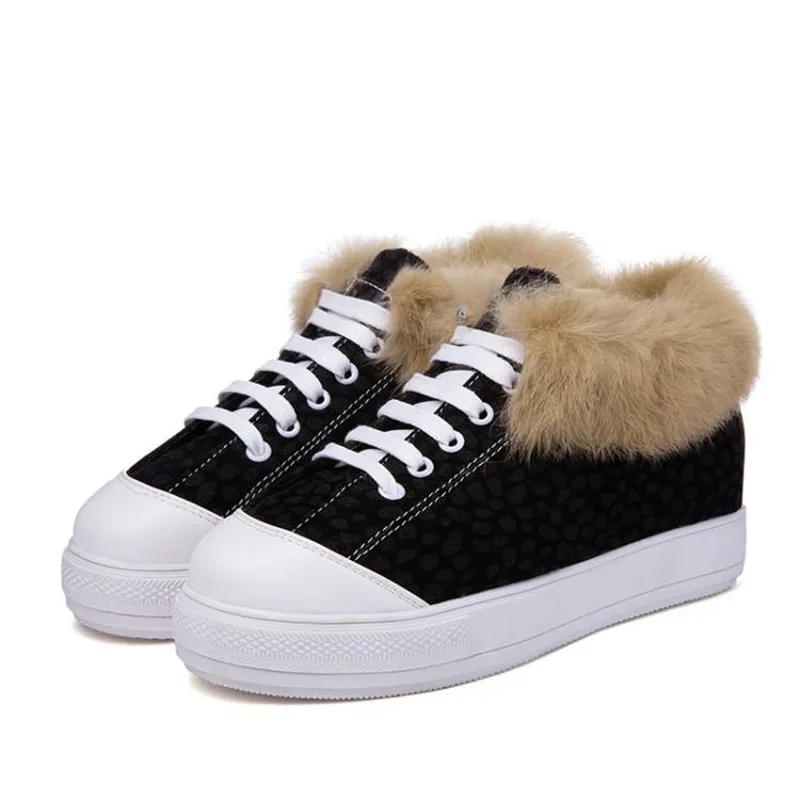 Big Size 30-44Fashion Leopard Women Flat Platform Sneakers Round Toe Lace Up Lady Casual Shoes Winte Warm Plush Fur Female Shoes (2)