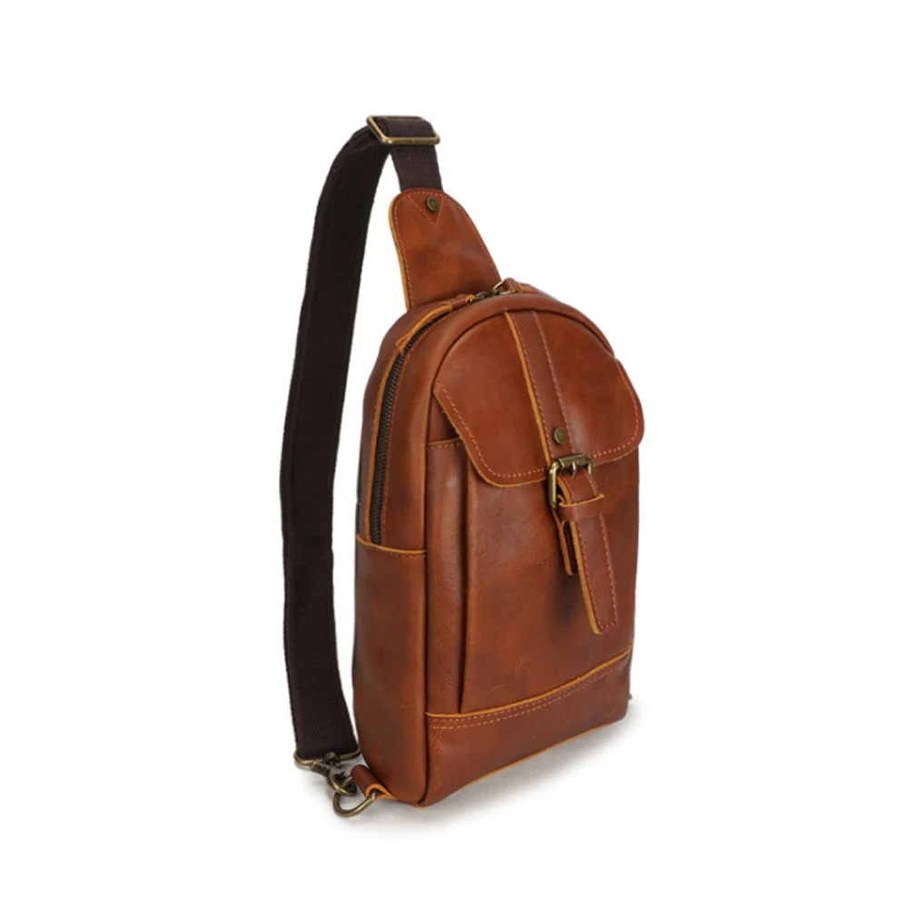 

2018 New Men's Genuine Leather Chest Bags Vintage Motion Travel Single Shoulder Bag Hand Made Cow Leather Crossbody Bag
