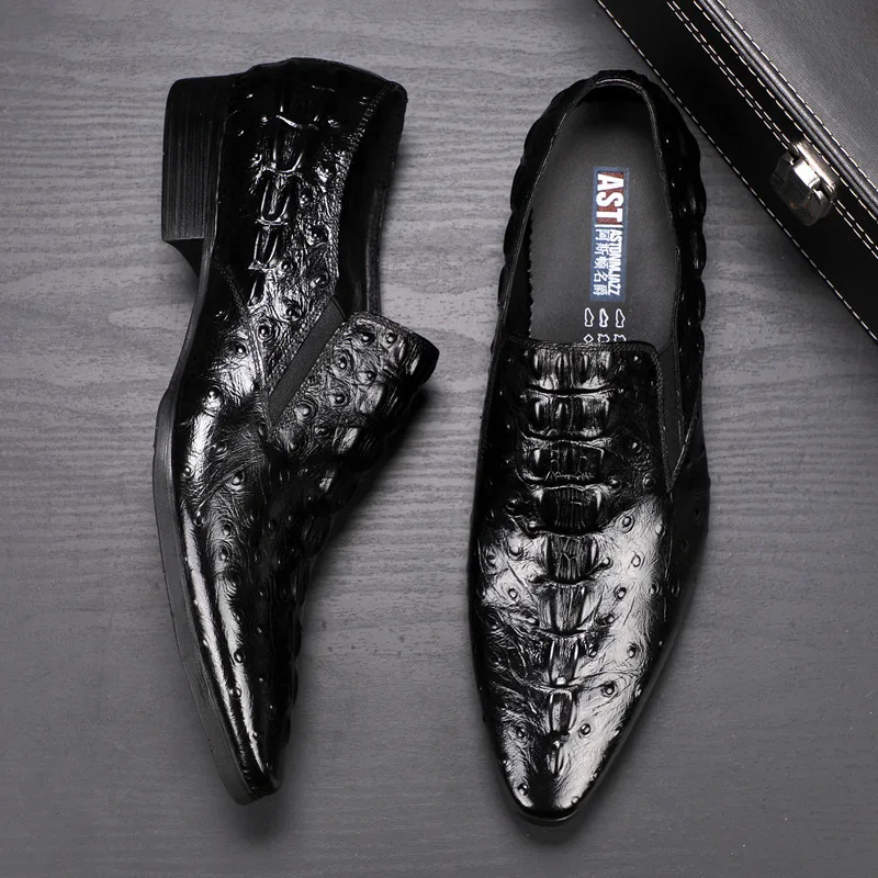 

Pointed Toe Mens Genuine Leather Shoes Luxury Brand Crocodile Pattern Men Party Wedding Dress Shoe Business Shoes