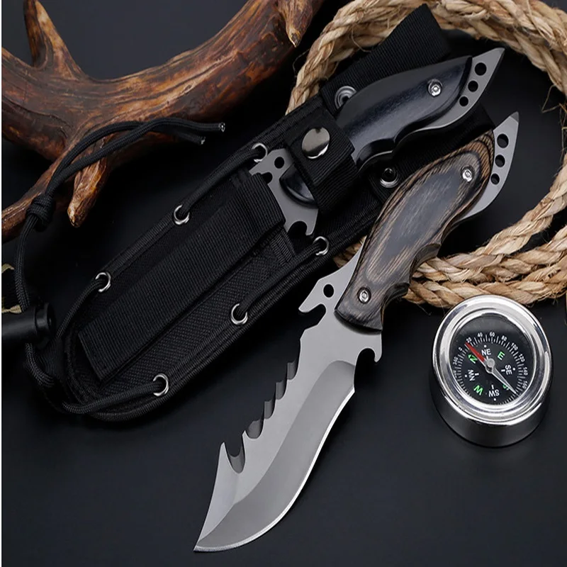 tactical fixed blade knife wood handle titanium outdoor camping hunting survival edc tools  (8)