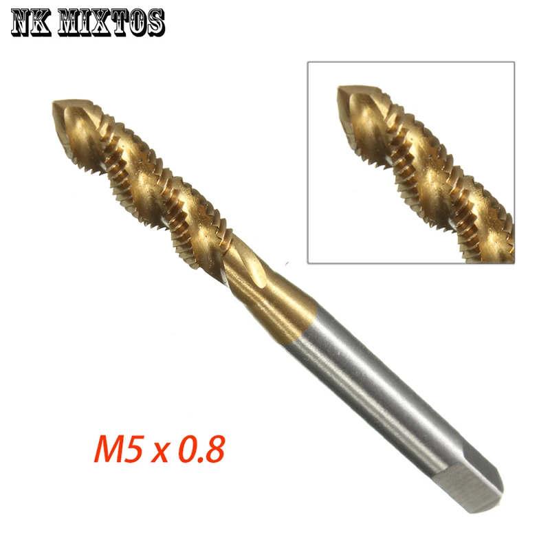 

NK MIXTOS Hot Sale Special Offer 1PC M5 Titanium Coated Metric Hss Spiral Fluted Machine Screw Tap Spiral Taps Tapping Free Ship