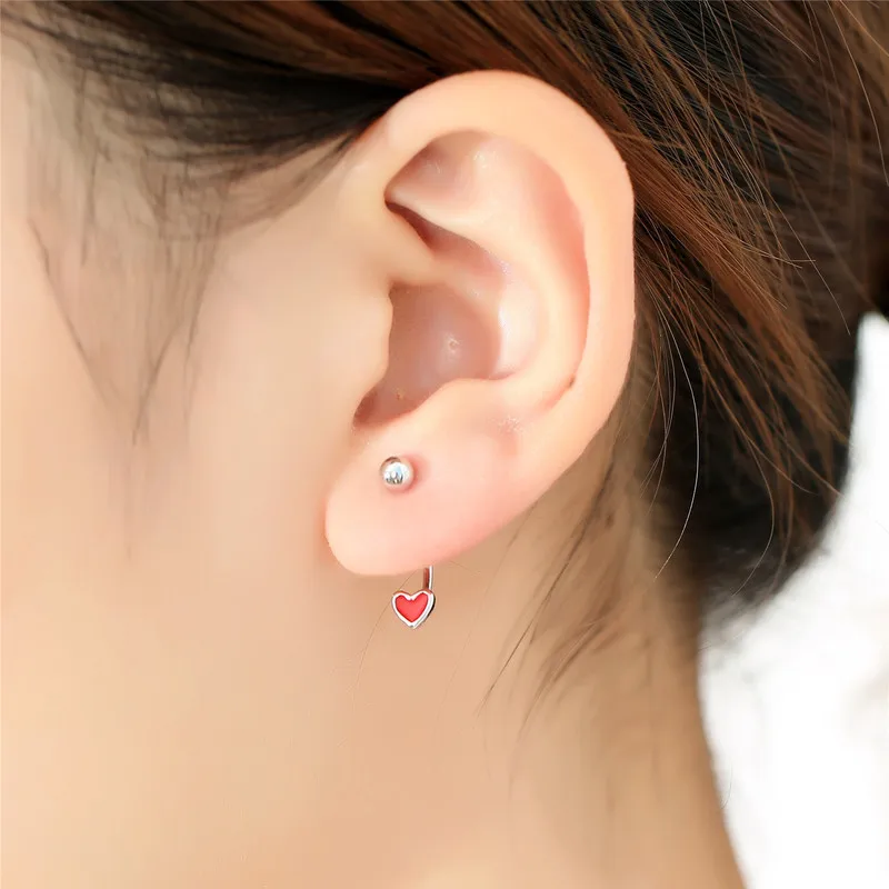 

Everoyal Charm Female 925 Sterling Silver Earrings For Women Jewelry Cute Heart Red Stud Earrings For Girl Lady Party Bijou
