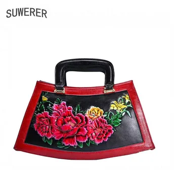 

2019 New women Genuine Leather bags Fashion embossed Color Flowers handbags women bags designer women leather handbags tote bag