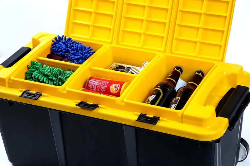 Perfect Autofans 75L Plastic Auto Trunk Storage Box Independent Cabinet Boot Organizer Wheel Car Trunk Container Boot Trolley Box S11 3