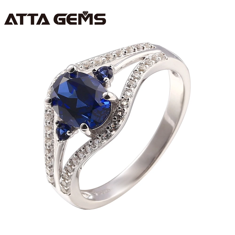 

Blue Sapphire Sterling Silver Ring Fine Jewelry 2.1 Carats Created Blue Sapphire Gemstone Women Wedding Engagement Bands