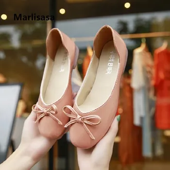 

Marlisasa Women Cute Beige Spring & Summer Bow Tie Flat Shoes Lady Casual Black Round Toe Shoes Female Cool Street Flats F2986
