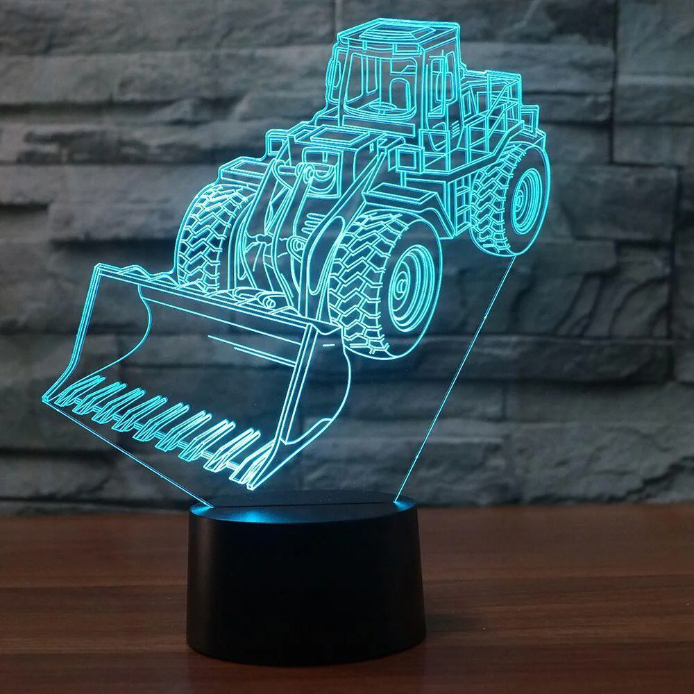 

Creative Led Home Decor Bulldozer Truck 7 Colors Changing Gradient 3D Excavating Machinery Car Night Light Luminaria Table Lamp
