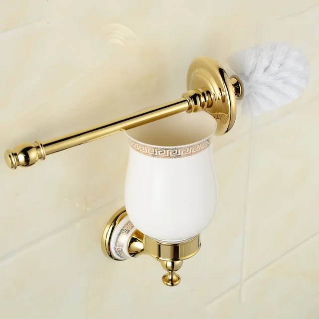 Luxury Gold/Antique/Chrome Finish Toilet Brush Holder With Ceramic Cup