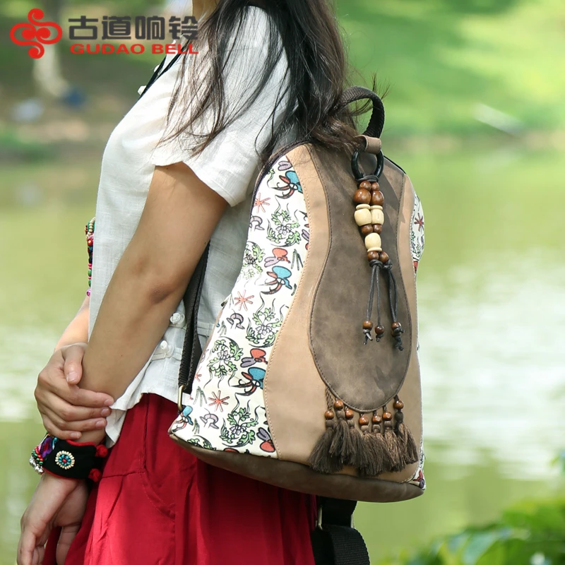 

2017 ancient road bell retro new PU canvas waterproof student shoulder bag