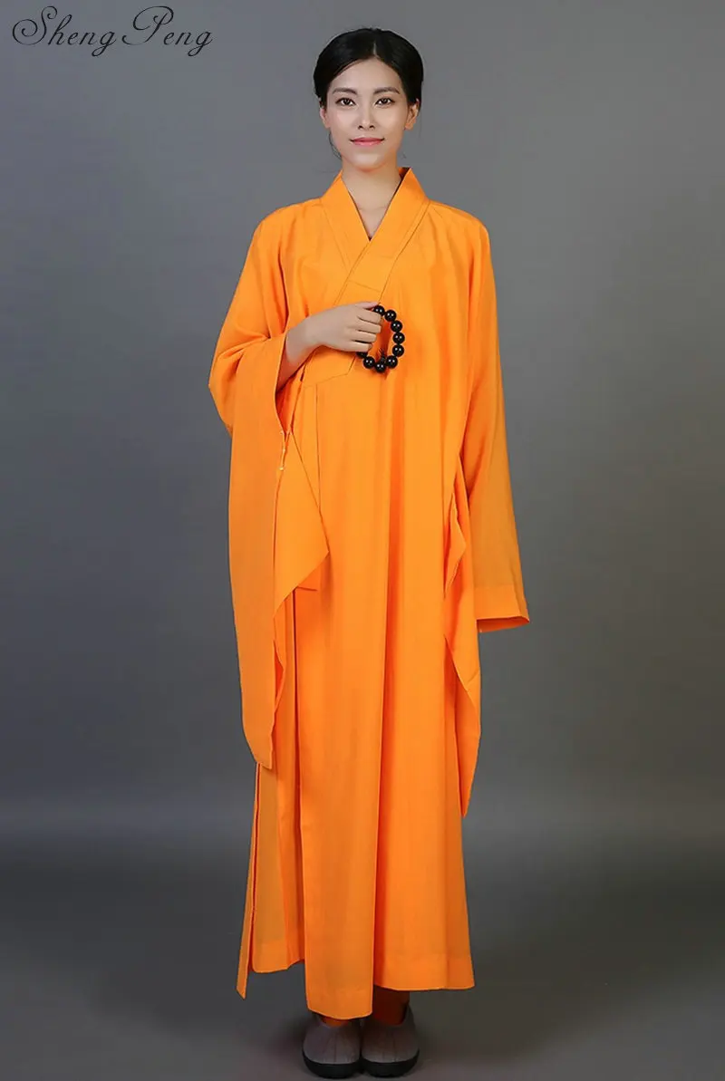 Для женщин Длинные рукава буддийский монах халаты Чистый цвет Женская Шаолинь монах форма традиционная китайская одежда для Для женщин Q261