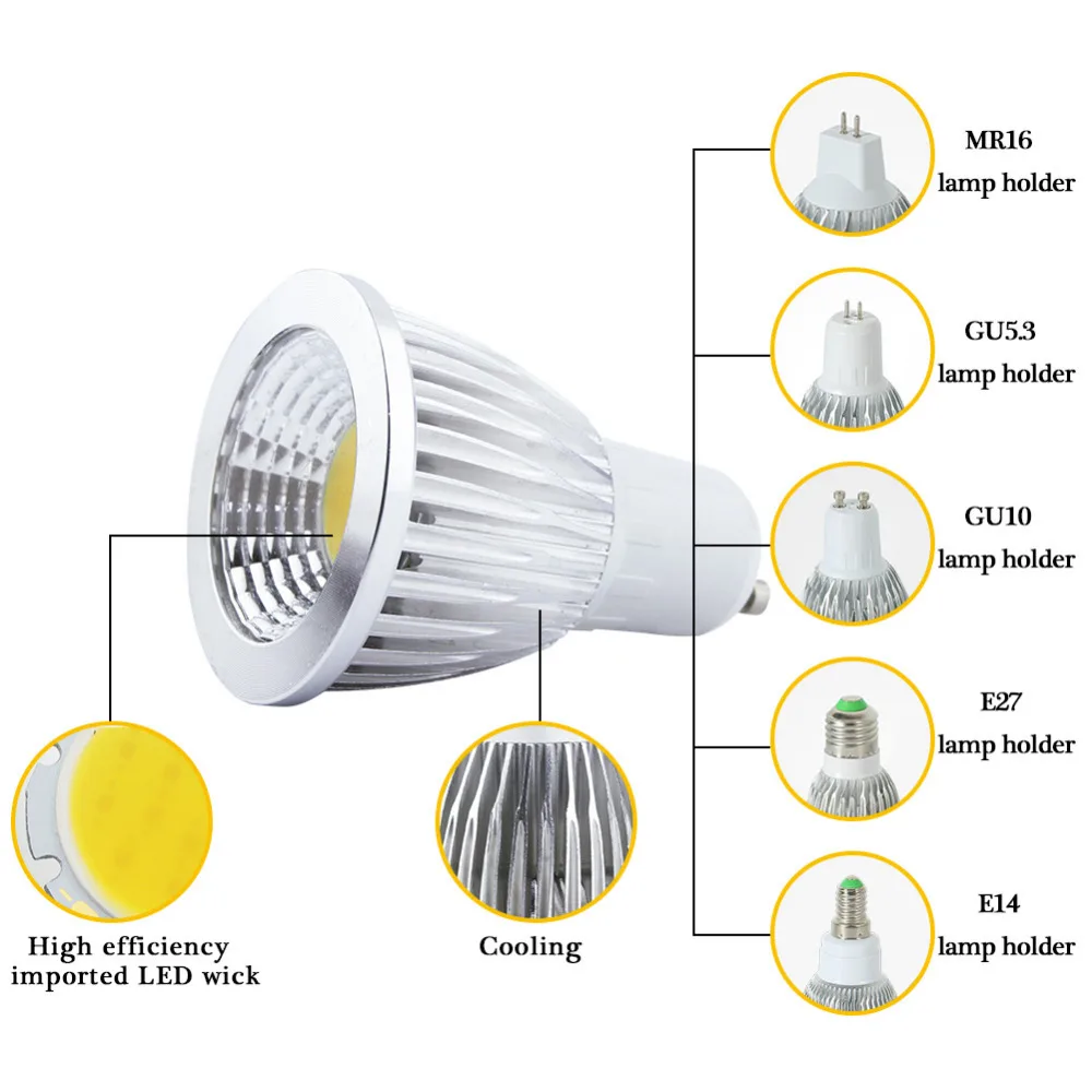 Светодиодная лампа MR16 GU10 светильник E27 E14 точечная 2835 SMD лампочка GU5.3 220 В 110 12 3 Вт COB