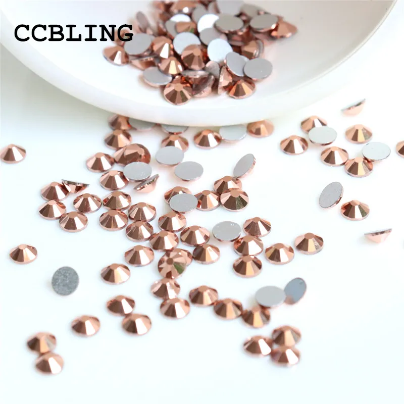 

ss3 -ss30 Flat Back Crystal Rose Gold 3d Nail Art crystal decorations ) Non Hot Fix Glue on rhinestones for nails stone