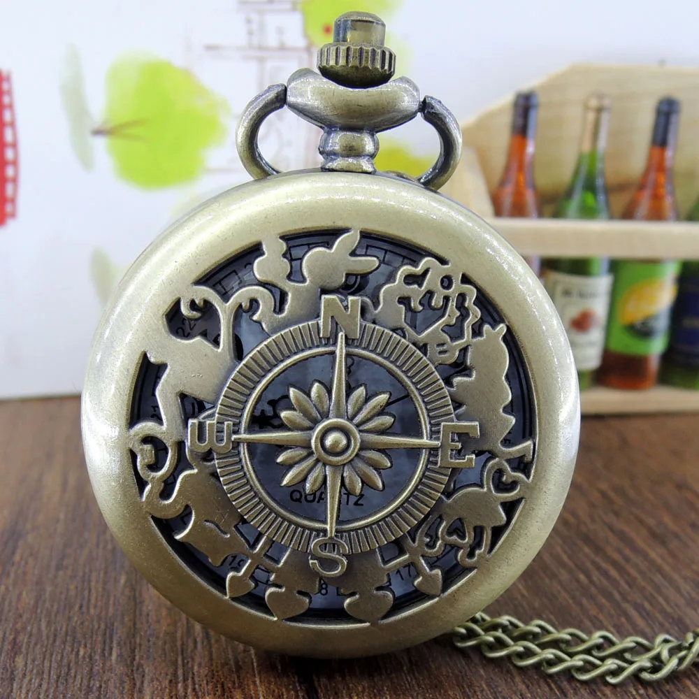 New Fashion Style Compass N.s Hollow Quartz Pocket Watch Analog Pendant