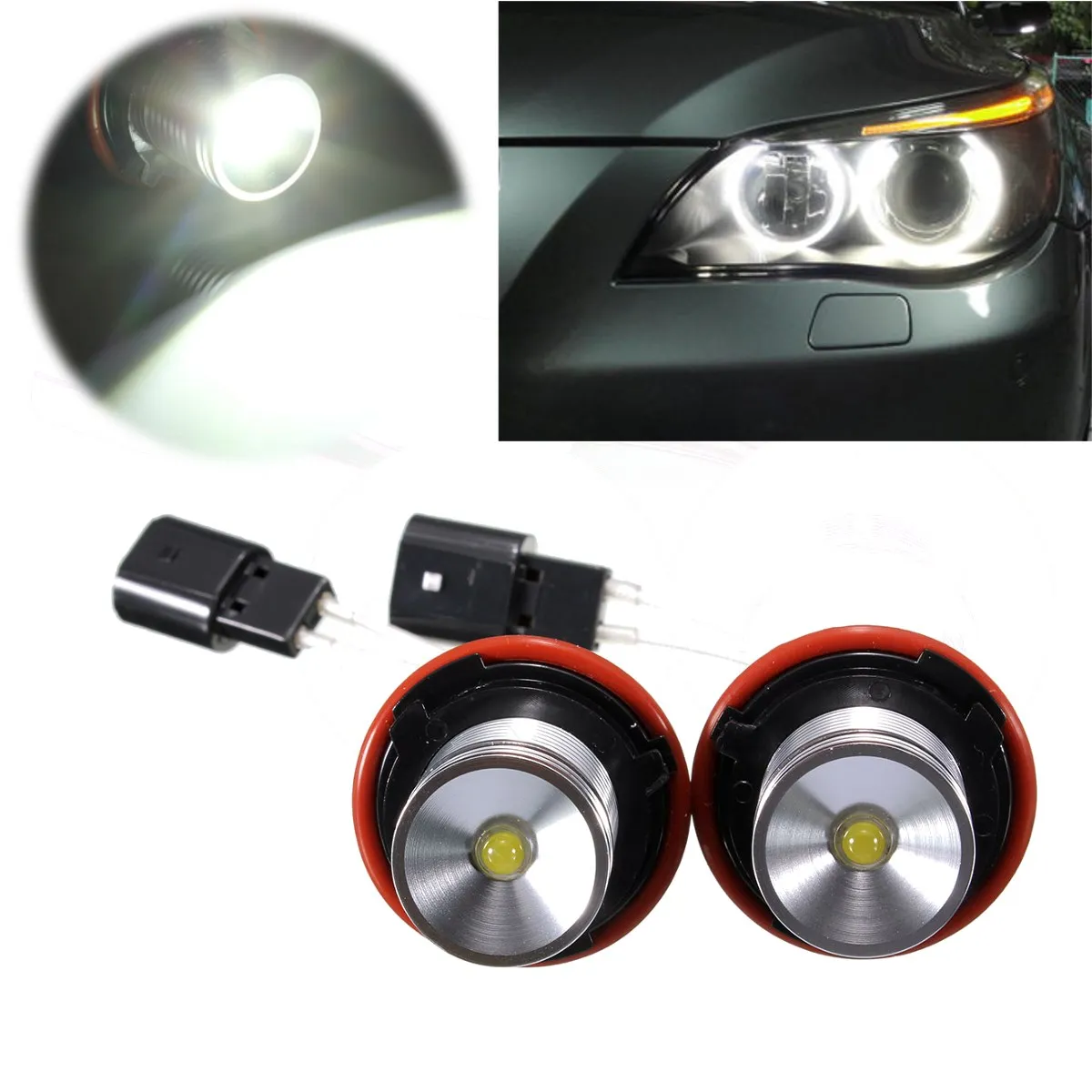 2Pcs 3W LED Angel Eyes Halo Ring Light Lamp Bulbs Marker For BMW E39 X5 E60