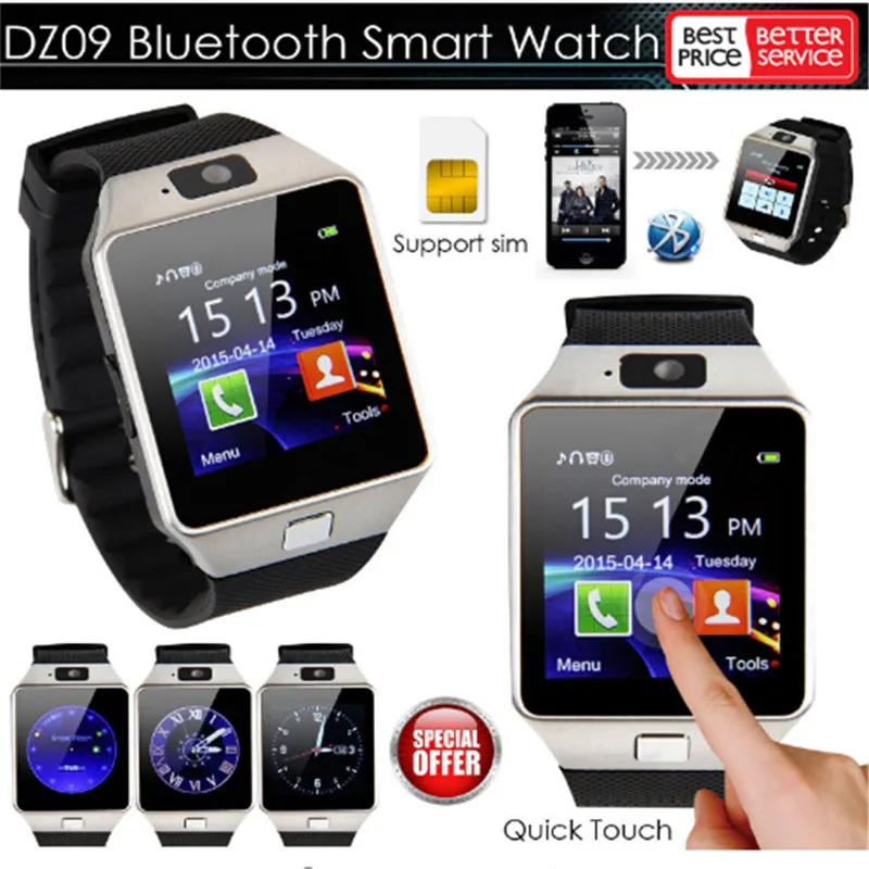 DZ09 сенсорный экран Bluetooth Смарт часы с камерой Bluetooth наручные часы для IOS Android телефон PK Smartwatch U8 Q18 M26 GT08 T8